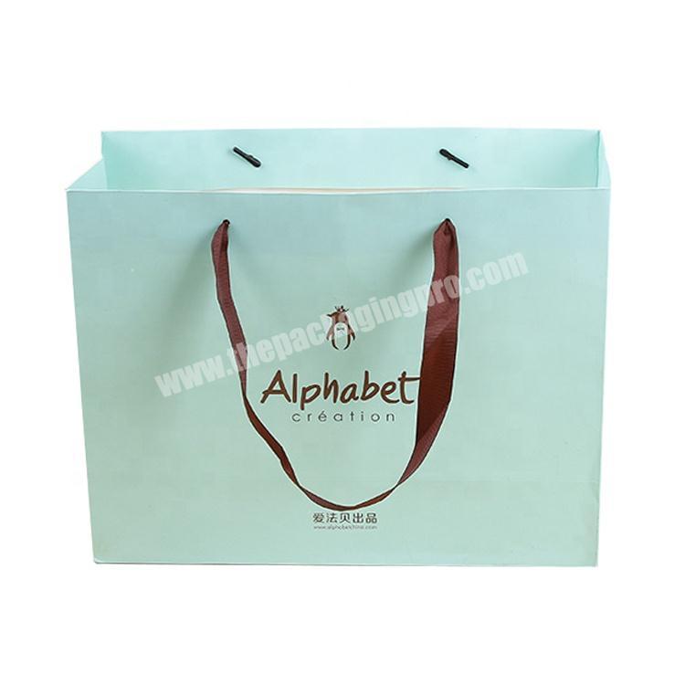 Customized Printing Design Luxury Green Shopping Paper Bag With Handles