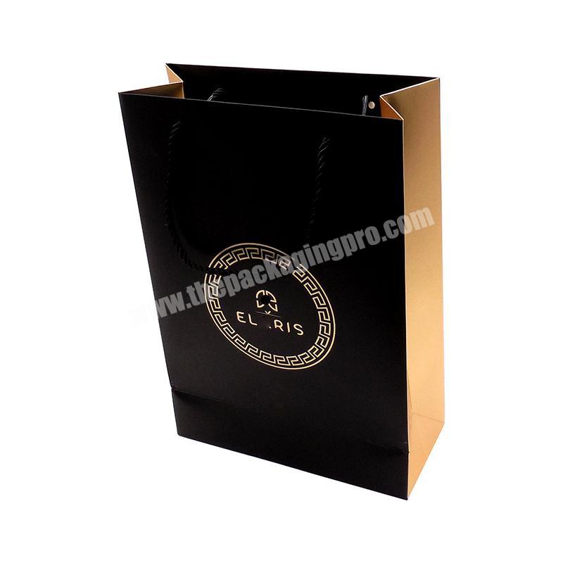 Customized Printing Design Silver Foil Logo Black Shopping Paper Bag With Handle