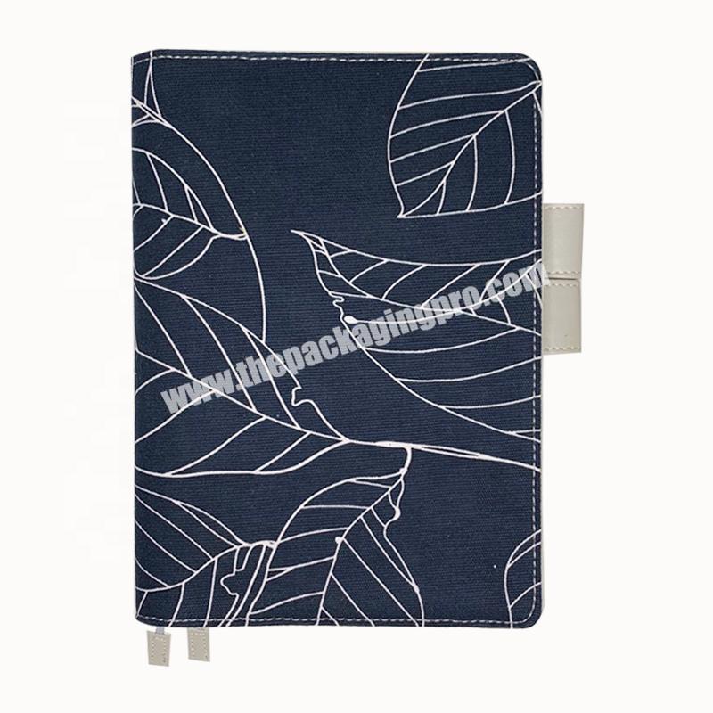 Customized Printing Logo Fabric Linen Cover Travel Journal Custom A4 A5 Linen Floral Stationay Notebook Student Diary Agenda