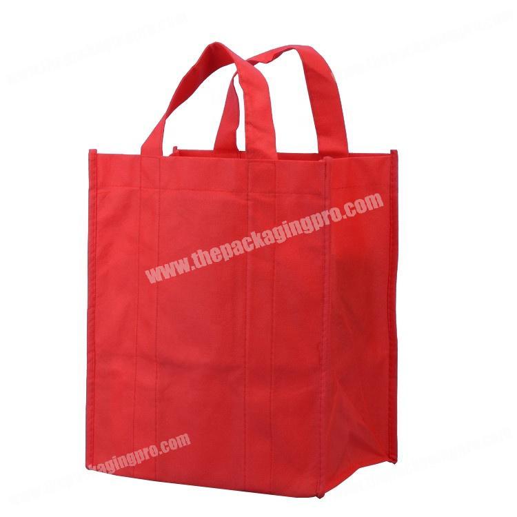 Customized sewing handle large red packaging bag non woven tote bag