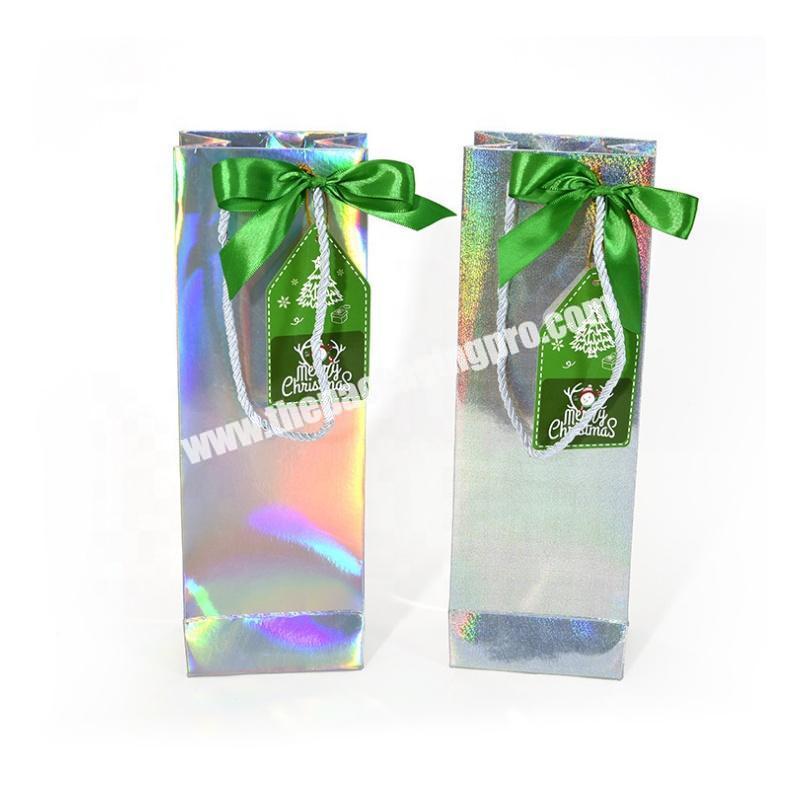 Customized silver special cardboard paper bags with ribbon