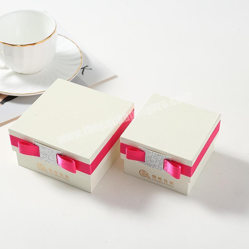Customized simple Product Packaging Pink bow Box Plain White Paper gift Box,White Cardboard Box for gift