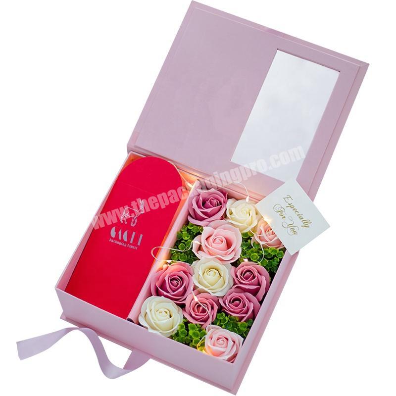 Customized Square Cardboard Box With Pvc Transparent Lid For Flower Packaging