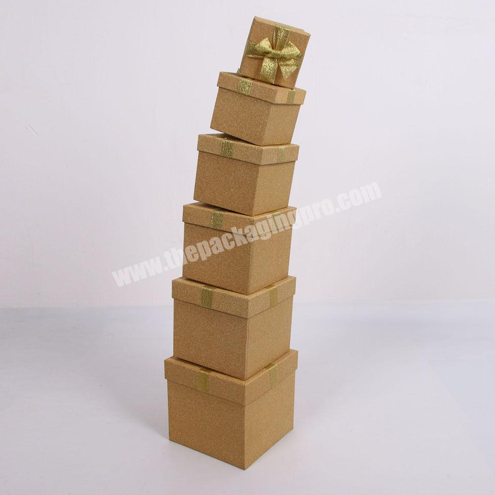 Customized Square Glitter Paper Storage Box  For Gift With Ribbon Bow Closure