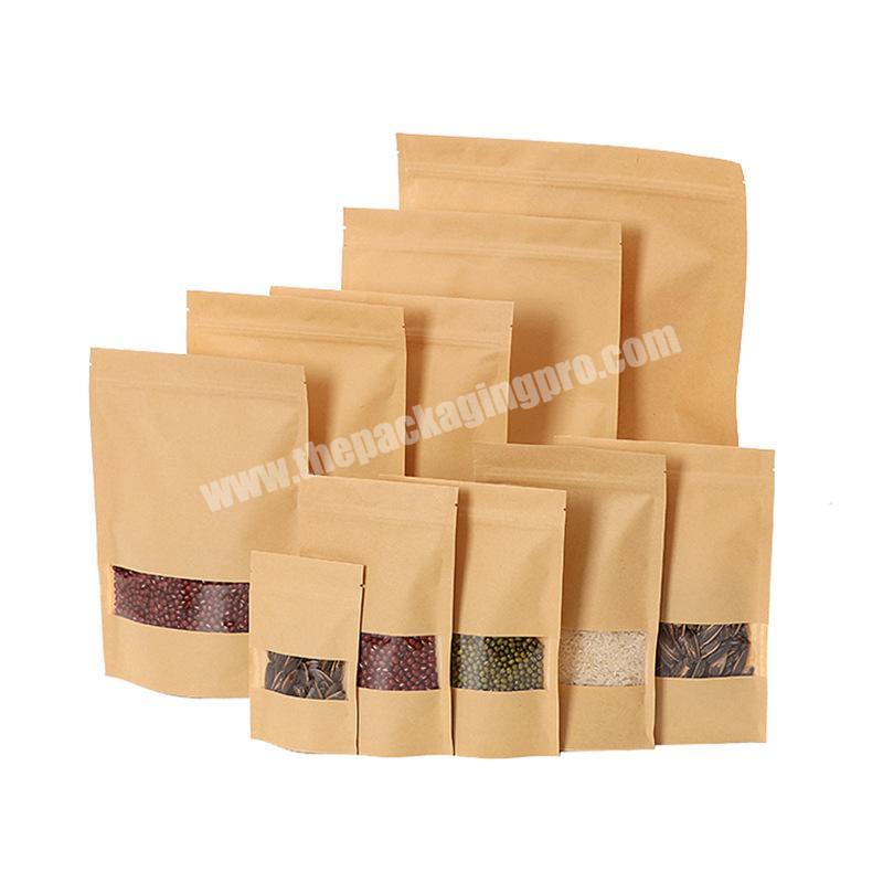 Customresealable zipper brown kraft food with sticker packaging paper label bags with clear window