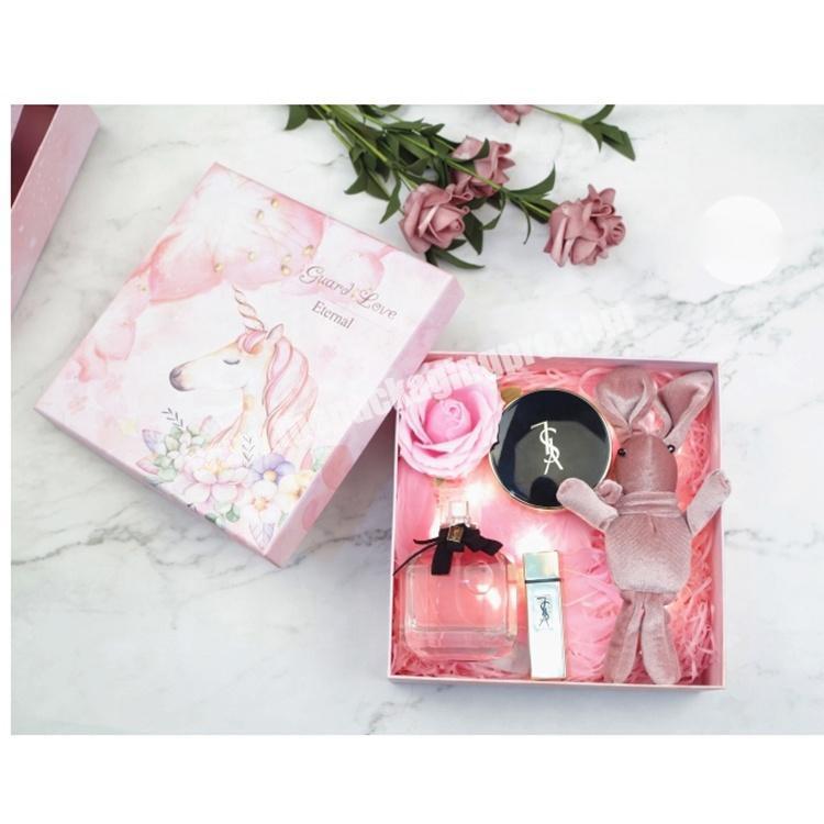 Cute Design Unicorn Theme  Pink Printing Custom Logo Paper Packaging Box For Makeup Gift