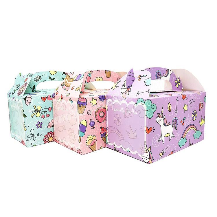 Cute Handle Treat Box Party Favor Box Pastel Colors with Exclusive Motfis Design Premium Quality Gable Cardboard Boxes
