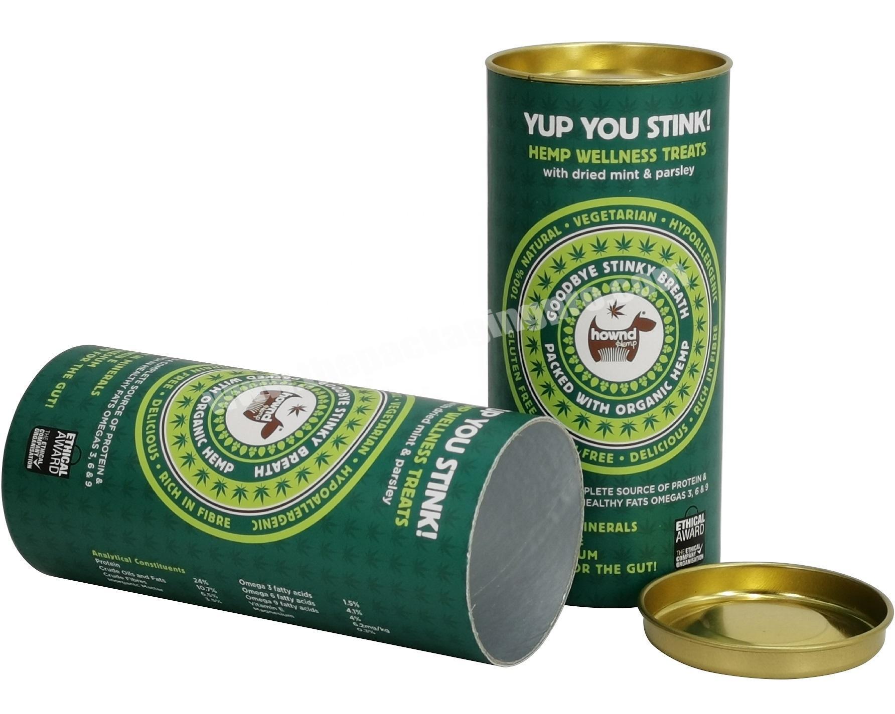 Cylinder Composite Paper Cardboard Tube For Pet Health Products Packaging with Yellow Tin Top