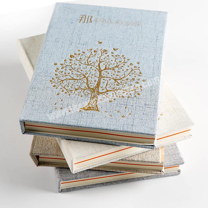 Debossed LOGO linen fabric hardcover notebook customized design
