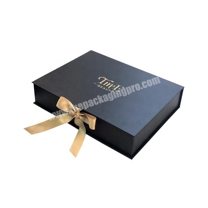 Decorative rigid paper packaging gift magnetic closure box with ribbon