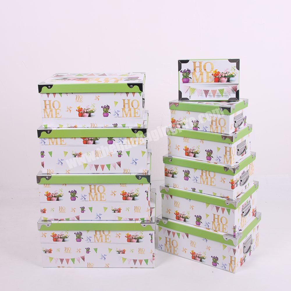 Decorative Toy Storage Paper Box With Lid With Metal Handle