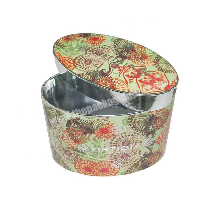 degradable paper candle gift oval box for fragrance candle  with lid and silver inside