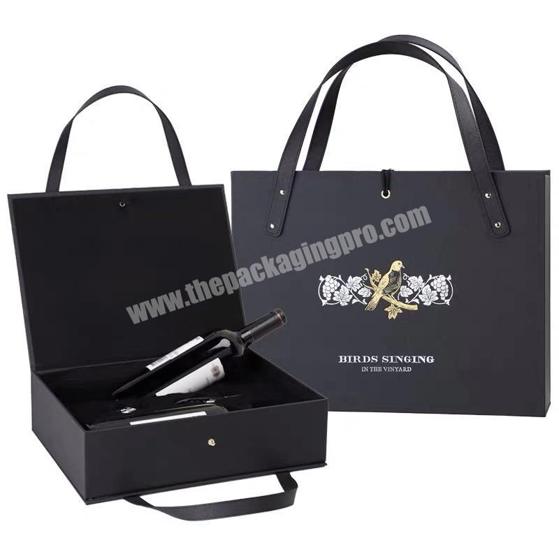 Deluxe custom stamping black gold red wine gift paper packaging box lining