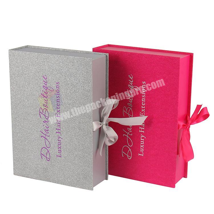 design brand foil glitter packing box with ribbon