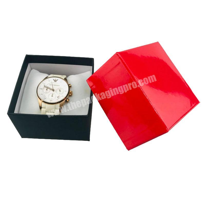 Design your own watch gift box glossy red recycled paper watch packaging with pillow