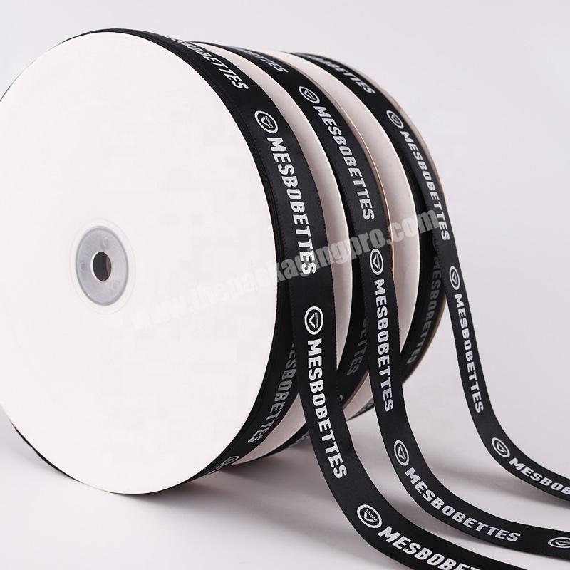 DingCheng 2.5cm Black Polyester Ribbon Custom White Personalized Printed Logo Ribbon