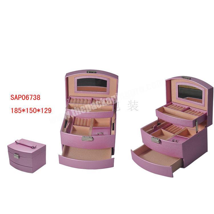 Display leather pink jewelry beauty case box customized multi-function jewelry packaging box
