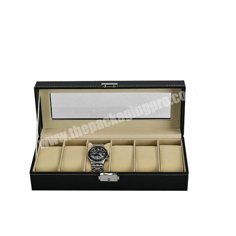 Display window 6 slots soft pillows PU leather velvet inner gift luxury watch box for watch storage and packaging