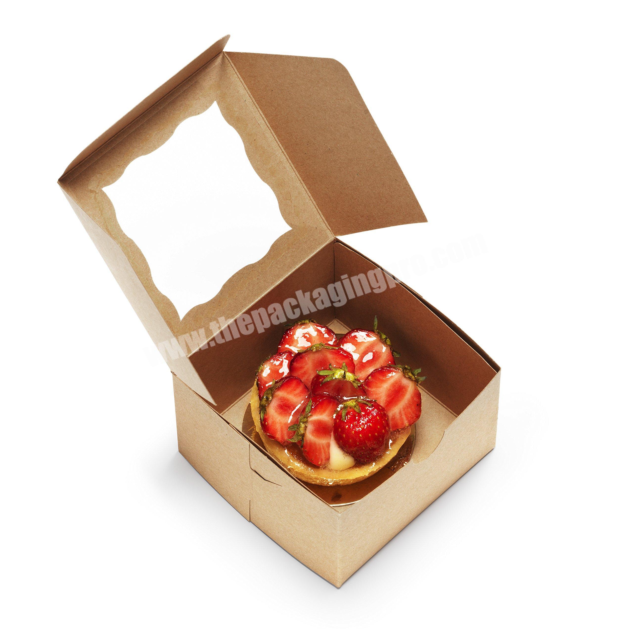 Disposable Square Kraft Paper Packing Swiss Roll Cake Box Custom Printed Gift Dessert Pastry Food Packaging Boxes Window