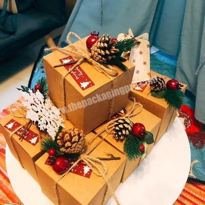 DIY Christmas gift box wholesale brown kraft paper material decorative portable pine cone candy cake box