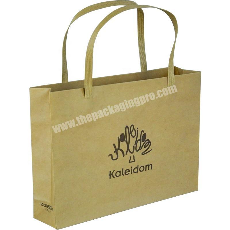 Dongming customized high quality waterproof apparel packaging brown kraft paperbag with kraft paper ribbon