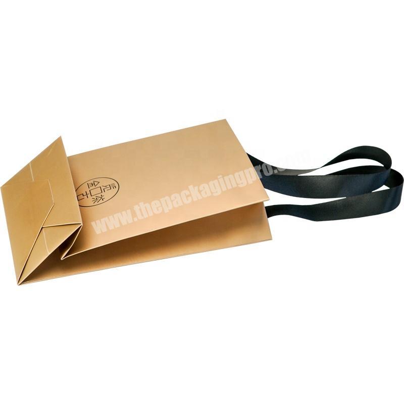 Dongming wholesale custom printed your own logo ivory board  paper bag with ribbon handles handbag waterproof