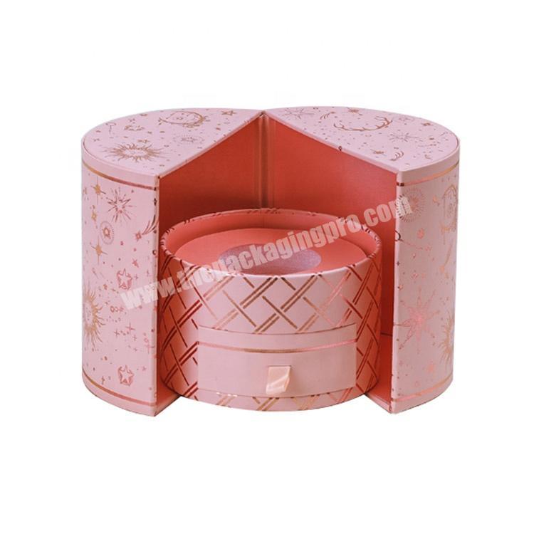 Double Door Wedding Round Cylinder Gift Box, Pink Paper Candy Packaging for Retail