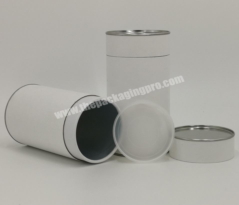 Double Lids Herbs Packaging Canister AL Foil Liner Round White Kraft Tube