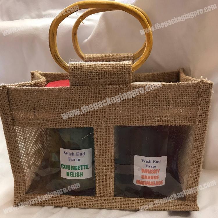 Double window wedding favor jute gift bag for two jars