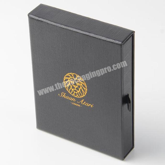 Drawer Style Wallet Paper Black Packaging Box with Ribbon