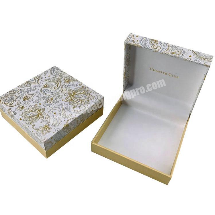 durable strong hinged top white base gold color jewellery gift box with gold stamping pattern