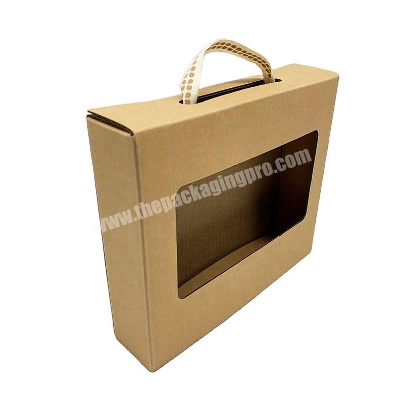 Eco friendly brown kraft paper folding corrugated drawer gift packaging box with ribbon & window