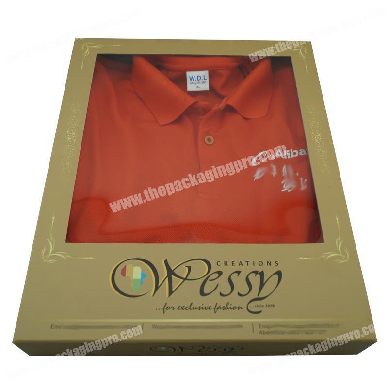 Eco-friendly cardboard paper luxury cloth hard paper gift box with window for T-shirt