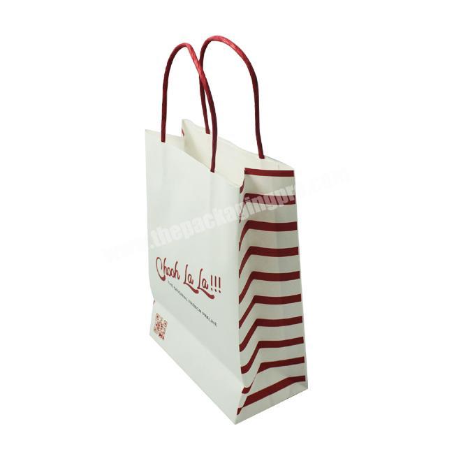 Eco friendly Custom Printed White Kraft gitf shopping paper bag for Food Beverage packaging