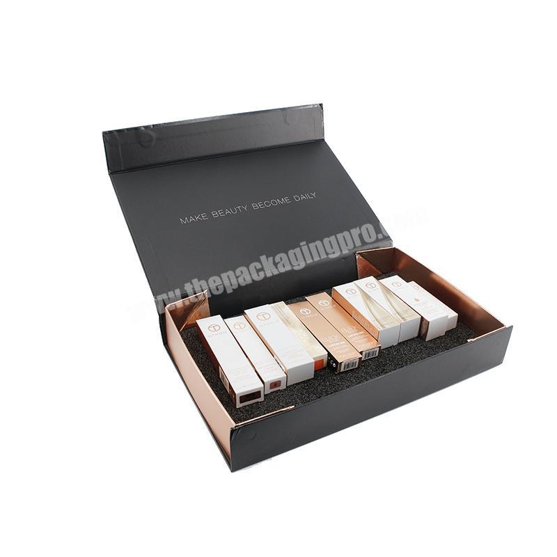 Eco-friendly flat luxury cosmetic set packaging magnetic closure collapsible cardboard box