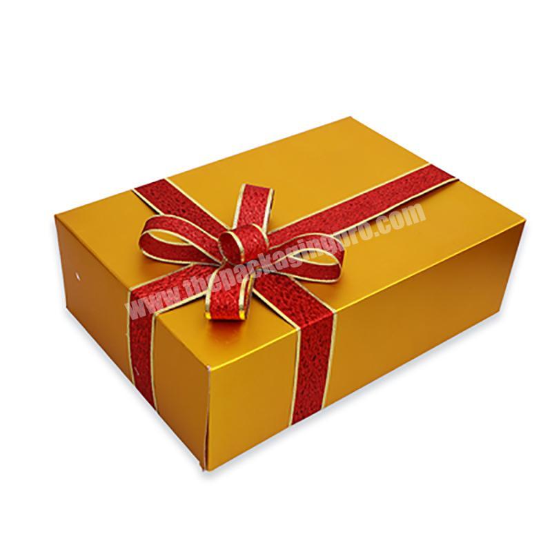 Eco-friendly Luxury yellow Rectangle Drawer paper gift Box with ribbon bow