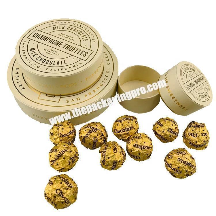 Eco-friendly paper chocolate candy tube box with foil pattern round desserts packaging