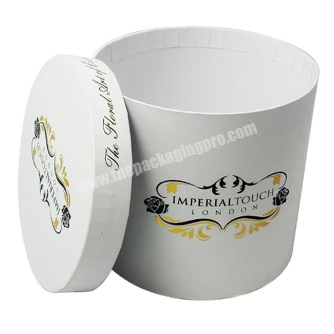 Eco Friendly Popular Luxury Packaging Round Gift Hat Flowers Boxes with Black Gold hot StampingLogo