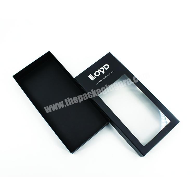 Eco-friendly recyclable custom printing black lid and base cardboard gift packaging box with window