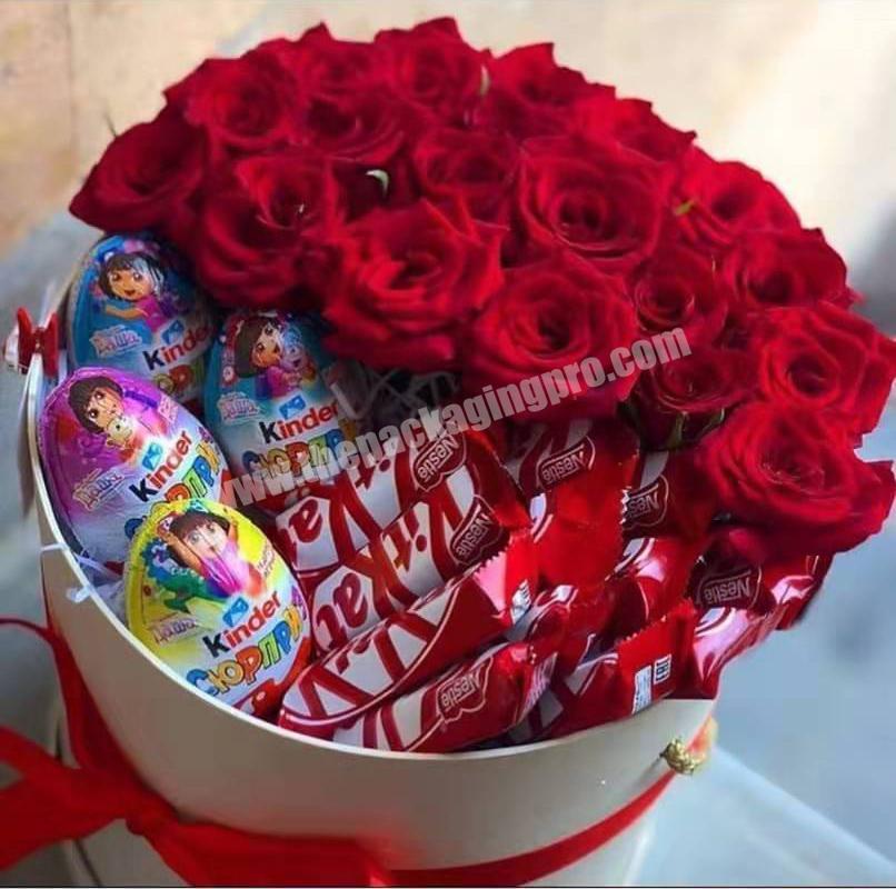 Eco friendly round flower box chocolatelollipop gift box with custom logo for wedding decorated