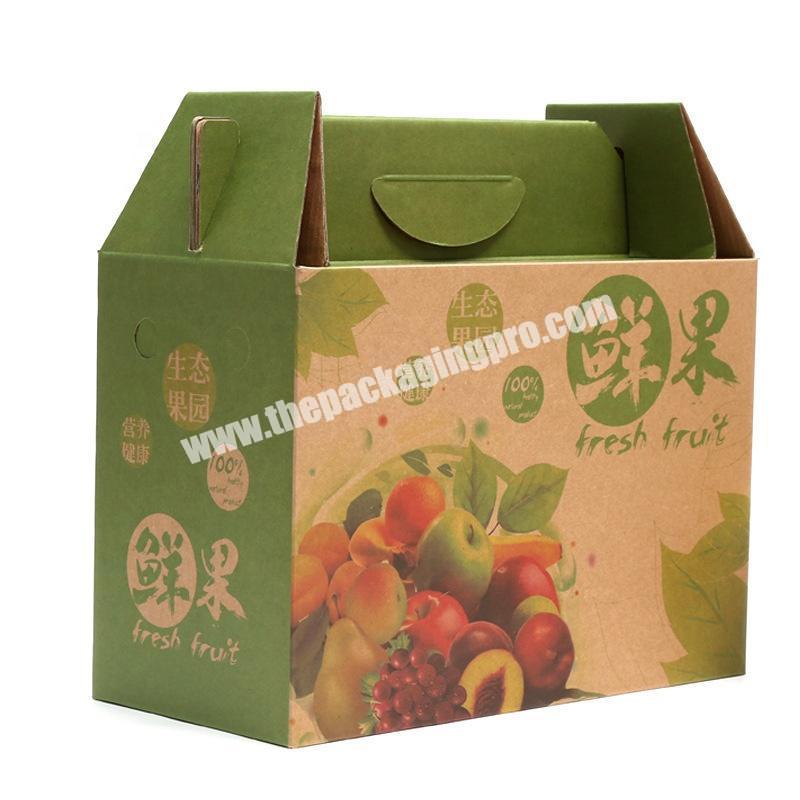 Eco Friendly Vegetables Carry Boxes Corrugated Paper Carton Box Custom Printing Fresh Fruit Packaging Box With Handles