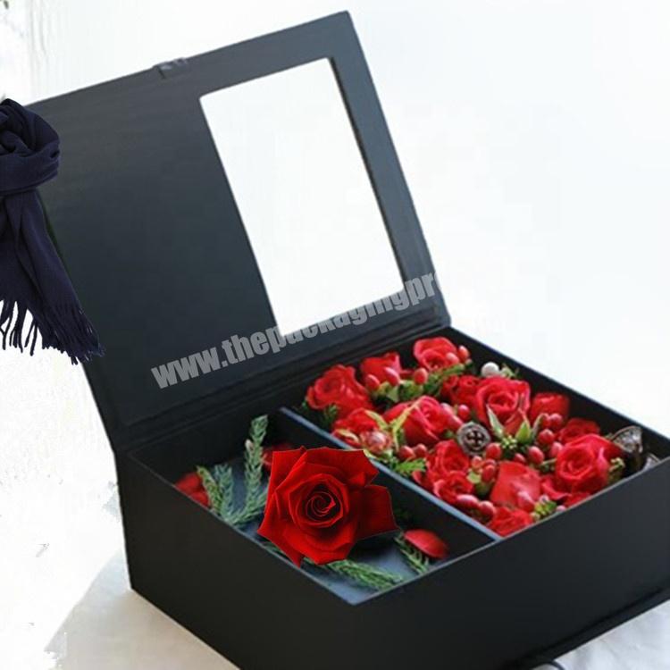 Elegant Cardboard Flower Gift Box With PVC Clear Top Window