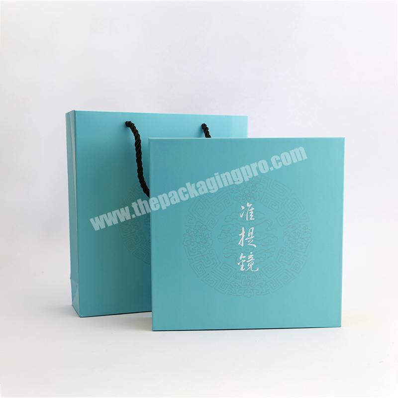 Elegant Mirror Packing Box Custom Silver Stamping Blue Cardboard Paper Gift Box Magnetic Closure Foldable Box