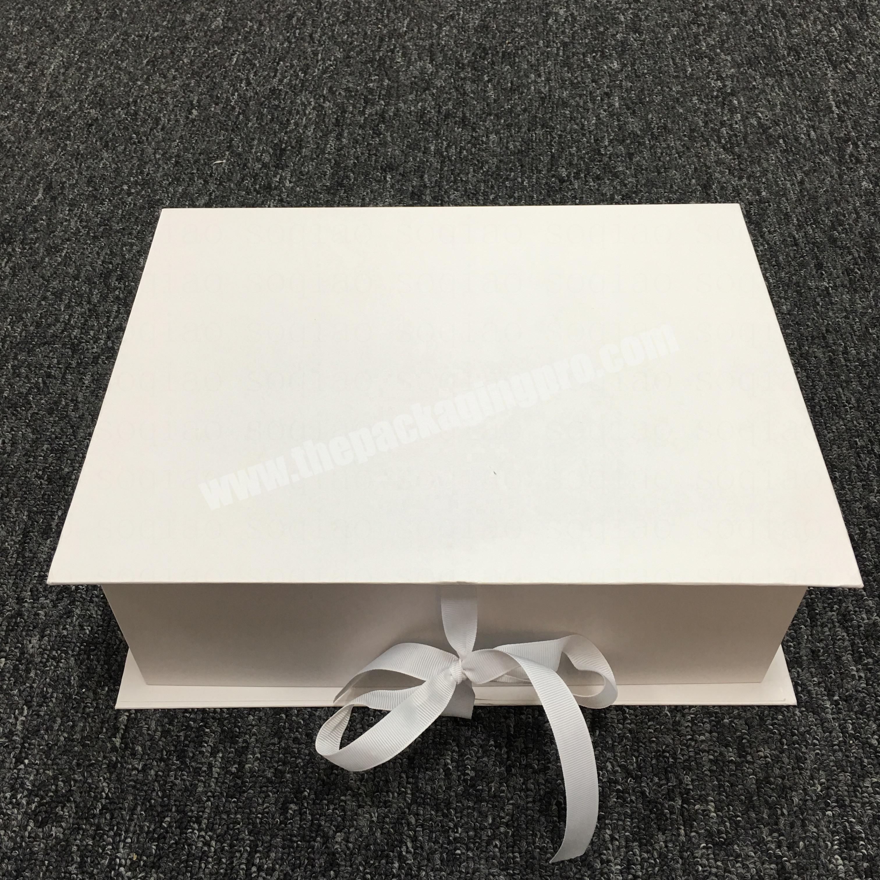 Elegant white book shape box with ribbon luxury rigid paperboard gift box for weeding accessories