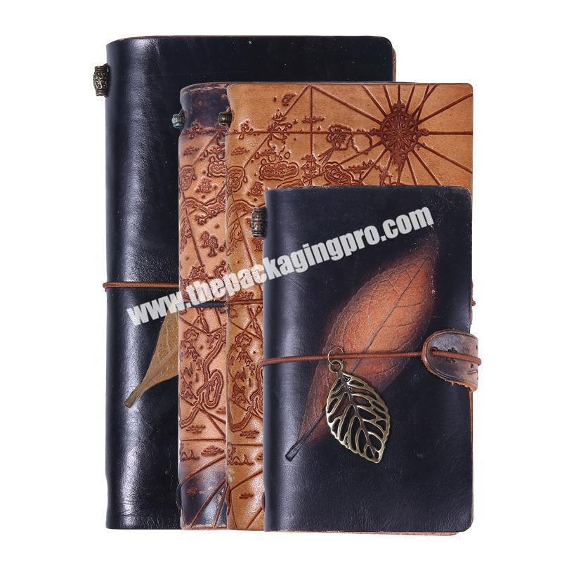 Embossed Logo Pu Leather Vintage Agenda Journal Personal A6 Travel 365 Days Diary Notebooks With Metal Ring Binding