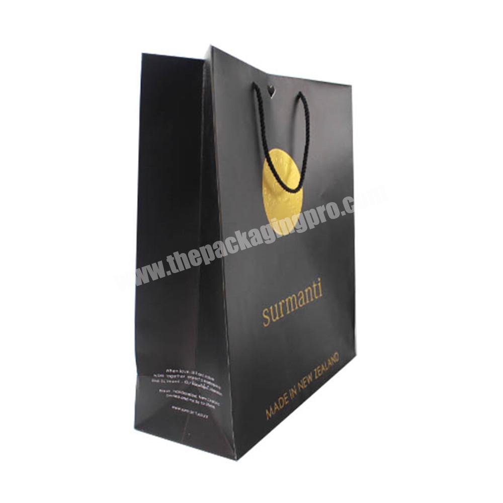 Embossing And Logo Gold Foil Custom Printed Black High Quality Paper Gift Bag