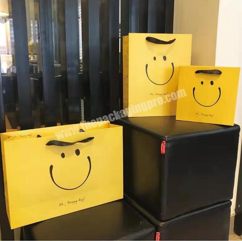 Emoji custom kraft  printing storage paper bag colourful  apparel gift packaging paper bag
