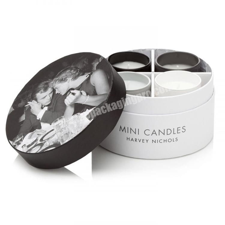 empty custom made round gift box candle set with inserts for 4 candles