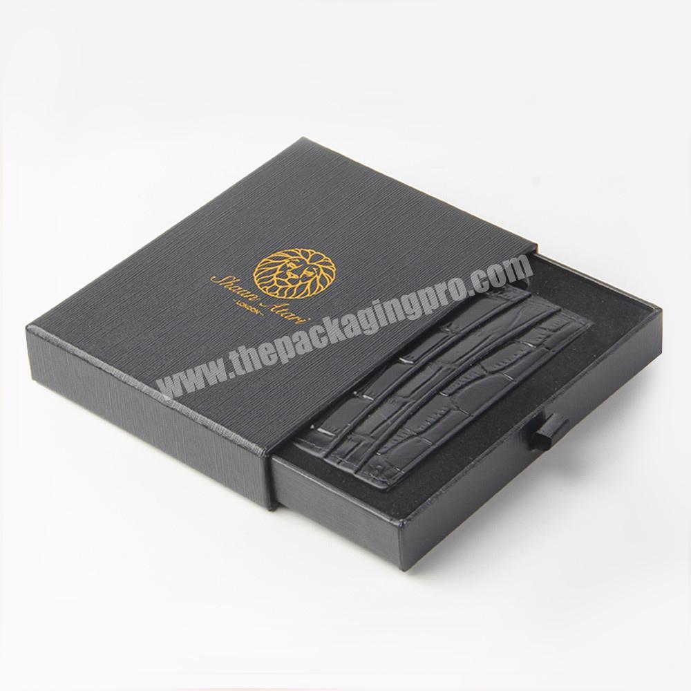 empty fashion black flat pack wallet sliding out gift box