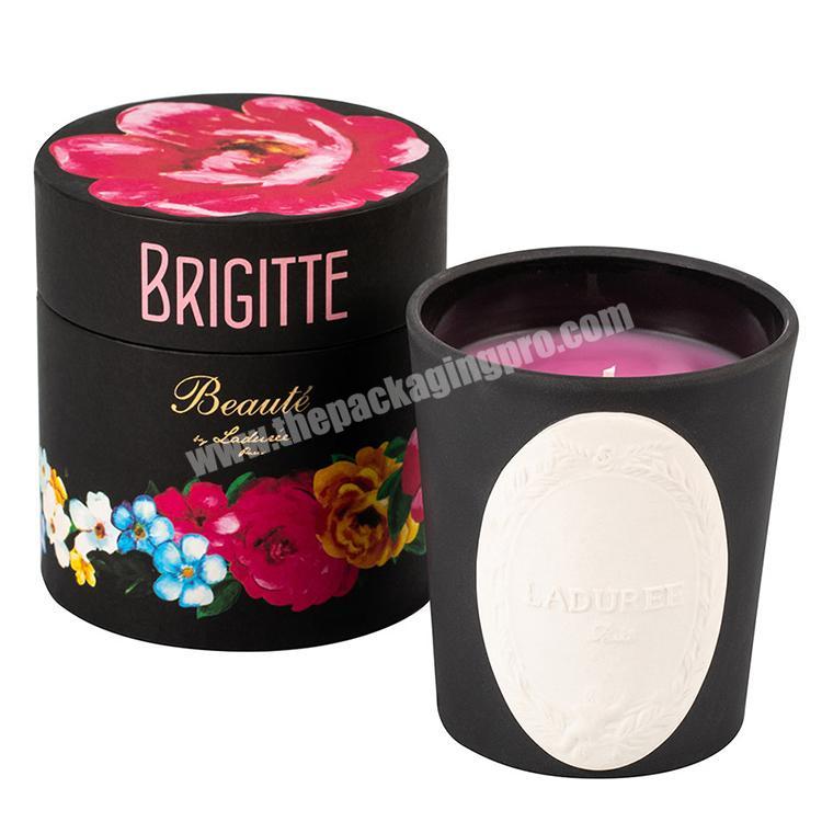 empty handmade black matt luxury round candle boxes packaging with perfect handcraft